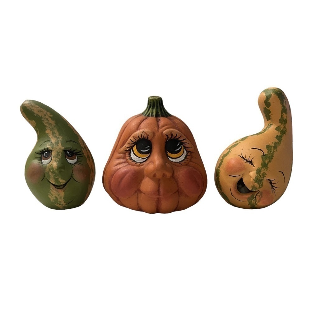 Whimsical Hand-painted Pumpkin & Gourd Decor